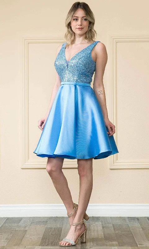 Poly USA 8954 - Sequin Bodice A-Line Dress Floral Print girly