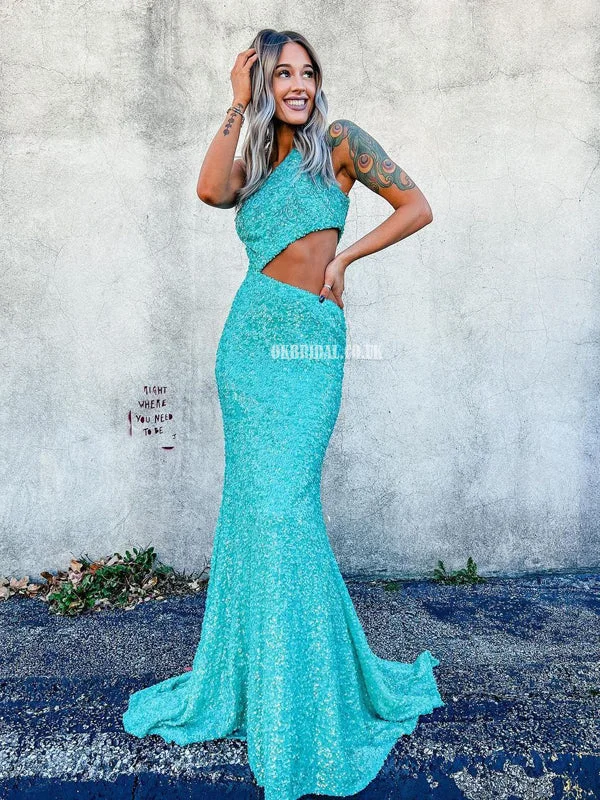 One-Shoulder Mermaid Sparkle Sequin Floor-length Prom Dresses, FC6483 Tunics Essential wardrobe