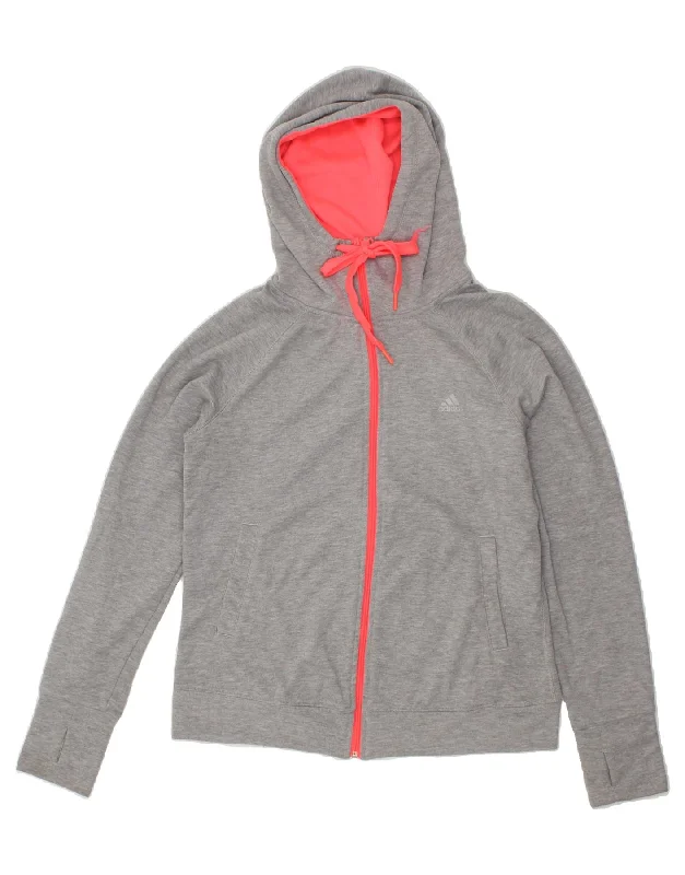 ADIDAS Womens Climalite Zip Hoodie Sweater UK 12/14 Medium Grey Polyester Hoodie with Hidden Zipper Minimalist Clean