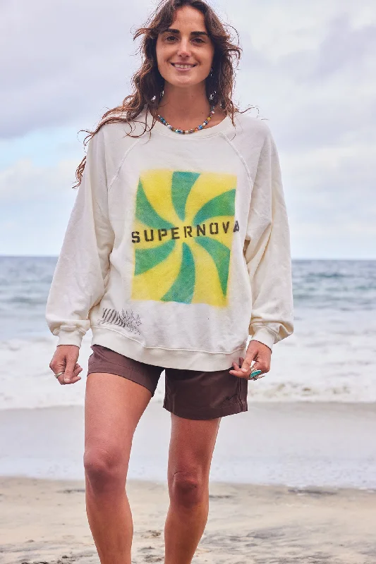Art Sweatshirt - White Hoodie with Hem Contrast Bold Stylish