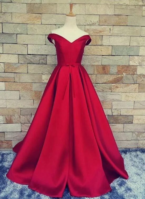 Red Long Party Dress, Elegant Junior Prom Dress, Party Dresses Off Shoulder Style Tunics Essential wardrobe
