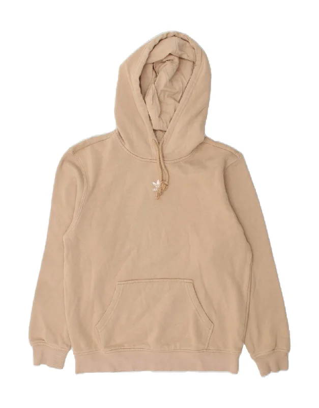 ADIDAS Womens Oversized Hoodie Jumper UK 8 Small Beige Cotton Hoodie with High-Low Hem Asymmetrical Trendy