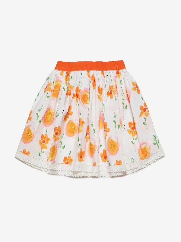 MARNI Girls Flower Print Skirt in White wool skirt thick