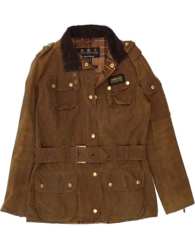 BARBOUR Womens Waxed Cotton Jacket UK 10 Small Brown Cotton Fleece Fabric Down Fabric Feather Fabric