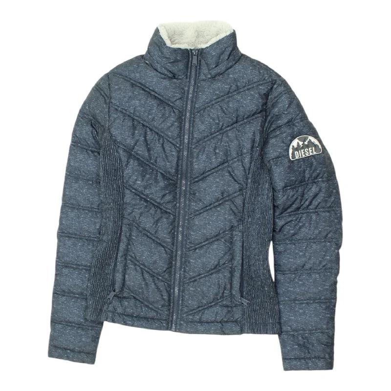 Diesel Womens XS Blue Padded Jacket | Vintage Designer Quilted Outdoors Coat Front Pockets Side Pockets Patch Pockets