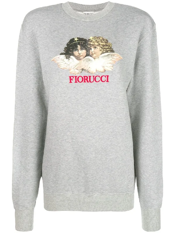 vintage angels print sweatshirt Hoodie with Zipper Placket Modern Functional