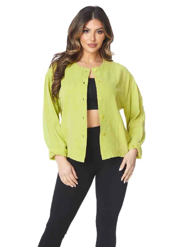 Tianello TENCEL™ "Toria" Crop Blouse/Jacket-Citrus Stand-Up Collar Roll-Neck Collar Turtle Neck