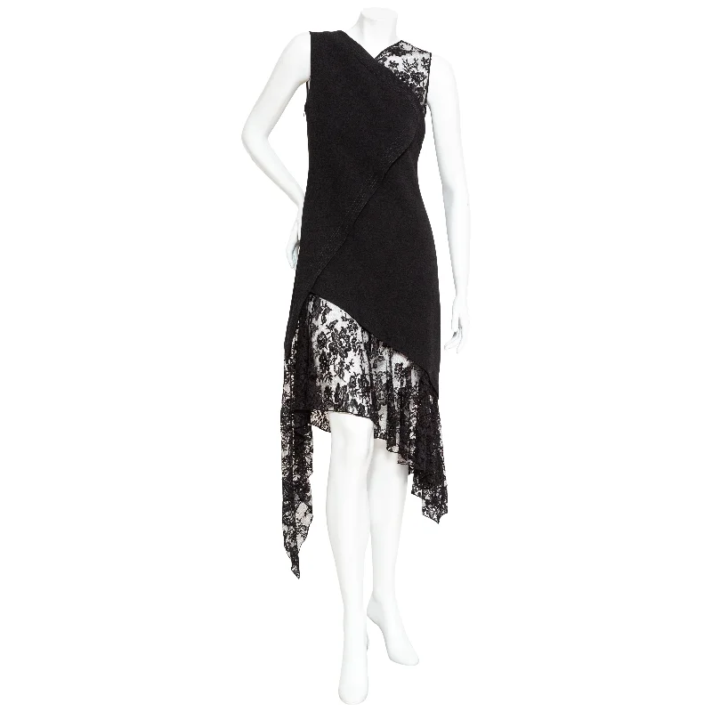 Black Wool and Lace Asymmetrical Dress Tunics Prom sequined