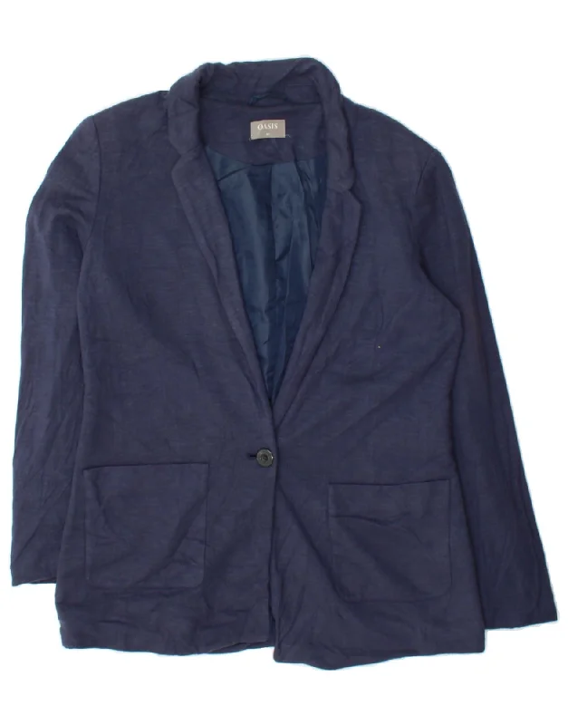 OASIS Womens 1 Button Blazer Jacket UK 10 Small Navy Blue Viscose Mesh Jacket Canvas Jacket Denim Jacket