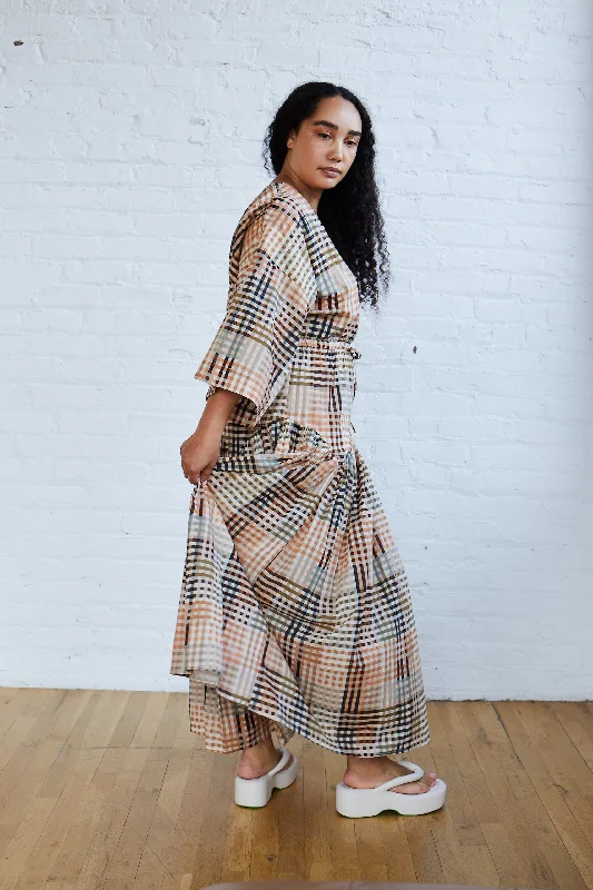 WOODSTOCK DRESS | NEUTRAL RUBIX CHEX Crew Neckline Casual