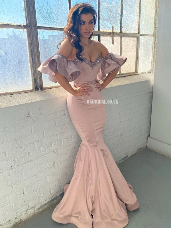 Charming Off Shoulder Satin Sweetheart Mermaid Sparkle Sequin Prom Dresses, FC5990 Tunics Stylish modern