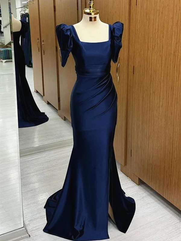 Dark Blue Blue Long Mermaid Prom Dress with Slit, Dark Blue Party Dress Tunics Versatile stylish