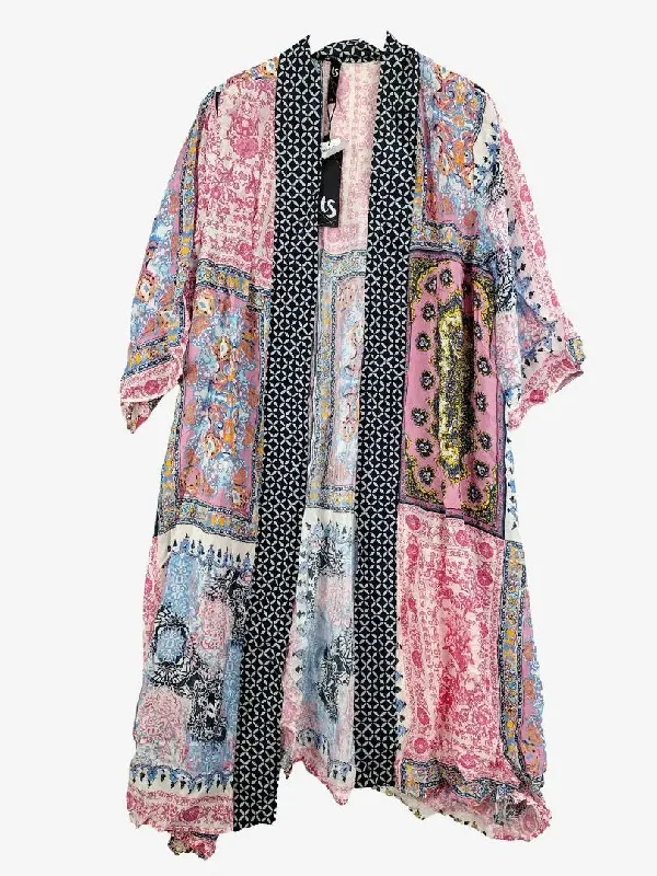 Taking Shape Patchwork Print Open Style Duster Jacket Size 20 Fleece Fabric Down Fabric Feather Fabric