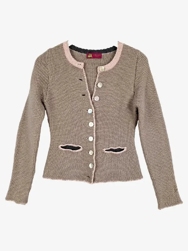 Andrea Eberle Latte Trimmed Knitted Jacket Size 6 Knit Fabric Woven Fabric Fleece Fabric