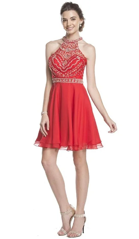 Trevi Collection S1601 - Embellished Halter Homecoming Dress Tunics Plaid country