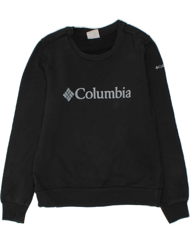 COLUMBIA Womens Graphic Sweatshirt Jumper UK 6 XS Black Cotton Hoodie with High Neck Warm Protective