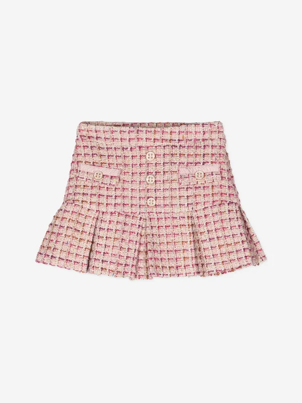 Patachou Girls Tweed Skirt in Pink patchwork skirt art
