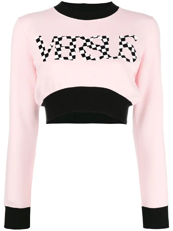 checker logo cropped sweatshirt Hoodie with Camouflage Military Edgy