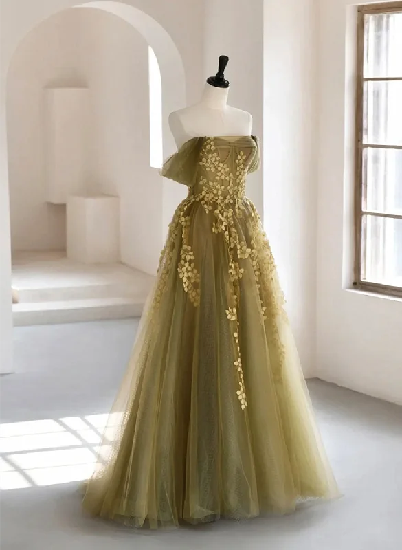 Light Green Tulle with Lace Long Sweetheart Prom Dress, Green Off Shoulder Party Dress Tunics Favorite customer