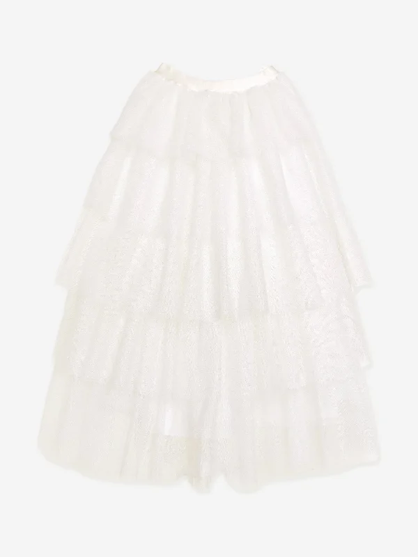 BCBG Girls Glitter Tulle Maxi Skirt in Ivory cotton skirt soft