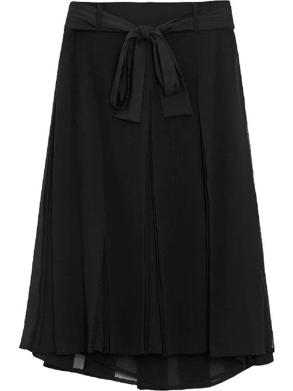 Tie-waist Pleated Georgette Skirt wool skirt sturdy