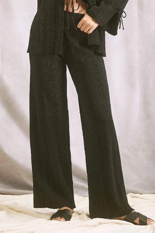 Black Rib Pants Comfortable Denim Leggings