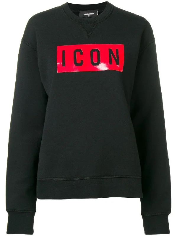 Icon patch sweatshirt Hoodie with Turtle Neck Cozy Winter
