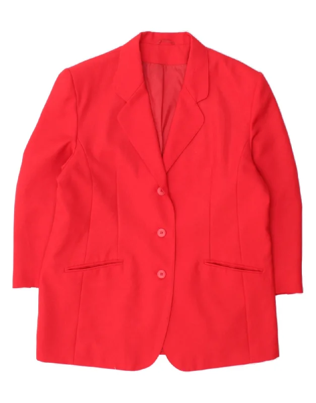 CLASSIC Womens 3 Button Blazer Jacket UK 18 XL Red Polyester Bomber Jacket Anorak Windbreaker