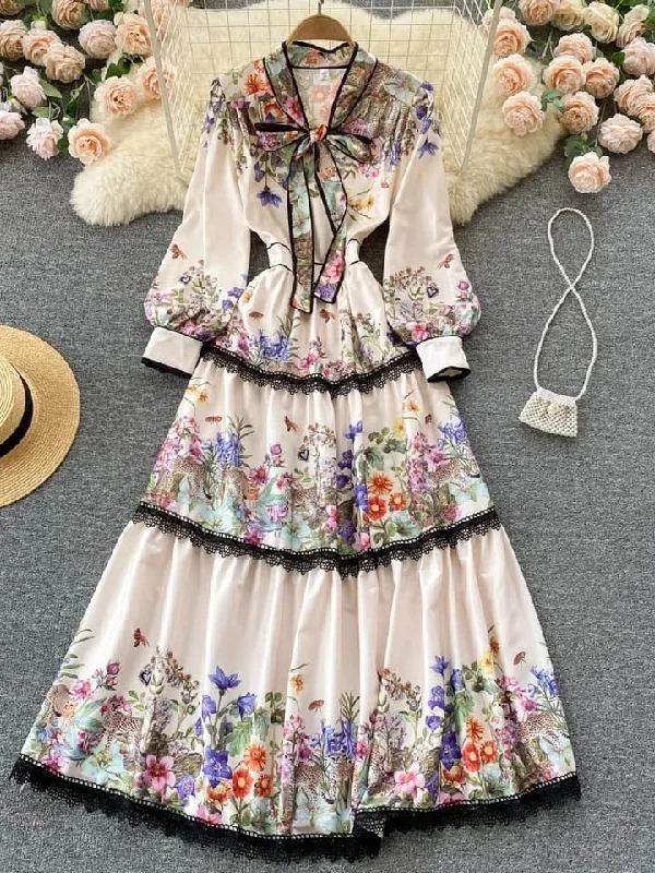 Vintage Elegant Long Dress Women Slim Floral Printed Party Dress S S4918247 Tunics Review highly