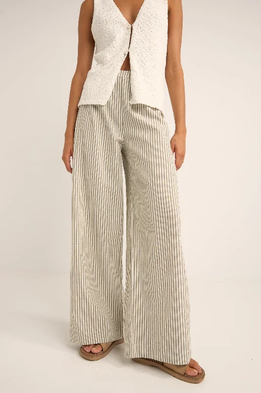 Valley Stripe Wide Leg Pant Ivy Comfy Zip-Up Pants