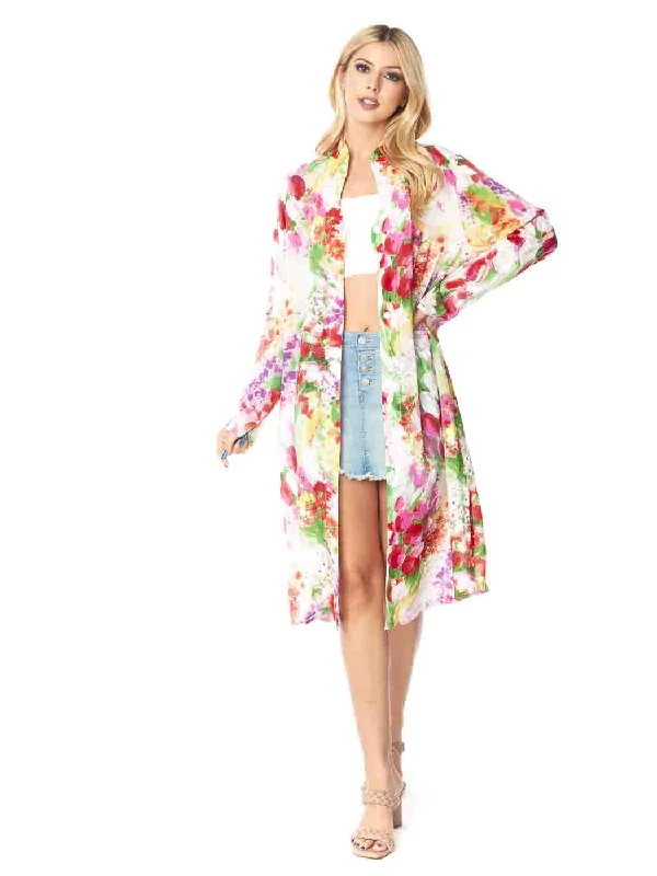 Tianello Sueded CUPRO™  Print "Monet" Long "SELENA"  Duster Jacket Zippered Front Buttoned Front Snap Front