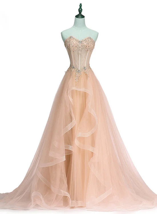 Charming Sweetheart Tulle A-line Lace Applique Party Dress, Beautiful Formal Gown Tunics Travel practical