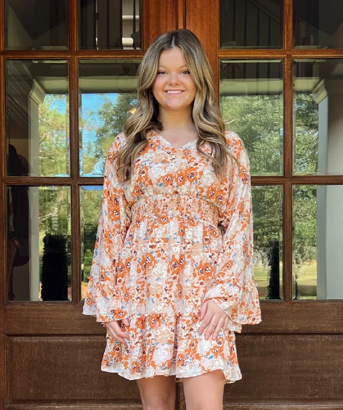 Lily Floral Dress | Orange Floral Tunics Wedding white
