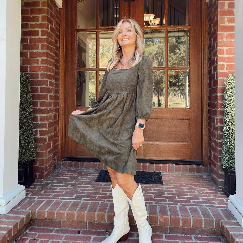 Daniella Suede Flared Dress | Green Tunics Sale discount