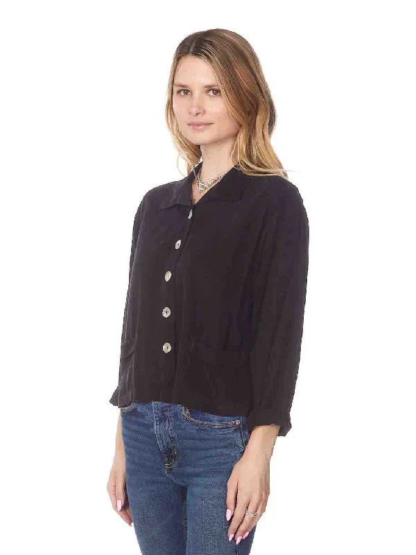Tianello TENCEL™ Crop "Ishta" Jacket with Front Pockets Print Jacket Jacquard Jacket Patchwork Jacket