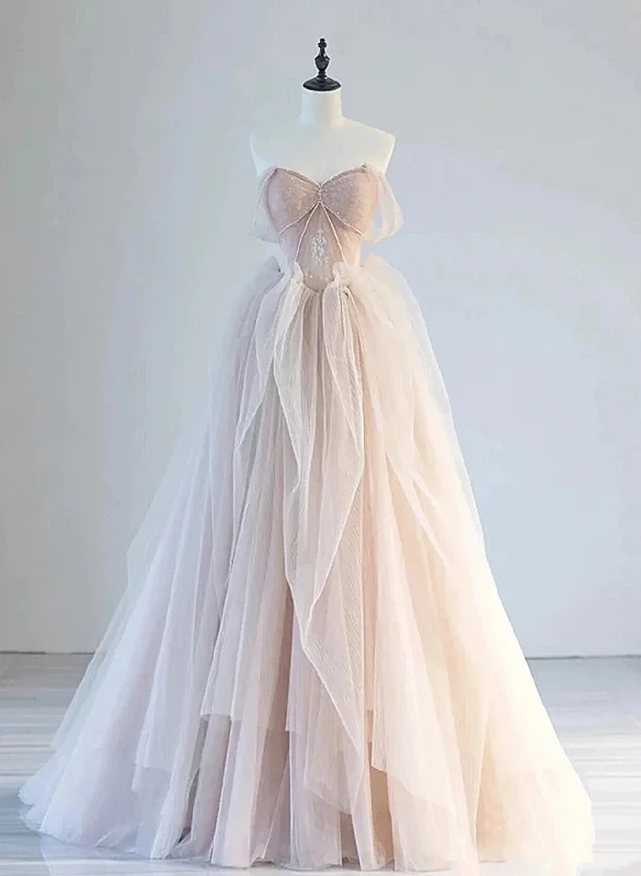 A-line Pink Tulle Sweetheart Prom Dress Party Dress, Pink Tulle Evening Dress Tunics Brand named