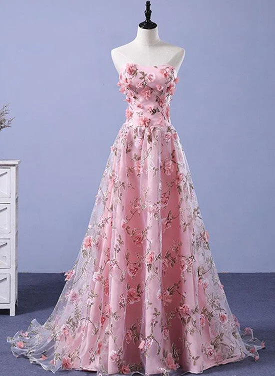 Beautiful Light Pink Flowers Romantic Long Formal Gowns, Flowers Party Dress, Prom Dress Tunics Recommended stylist