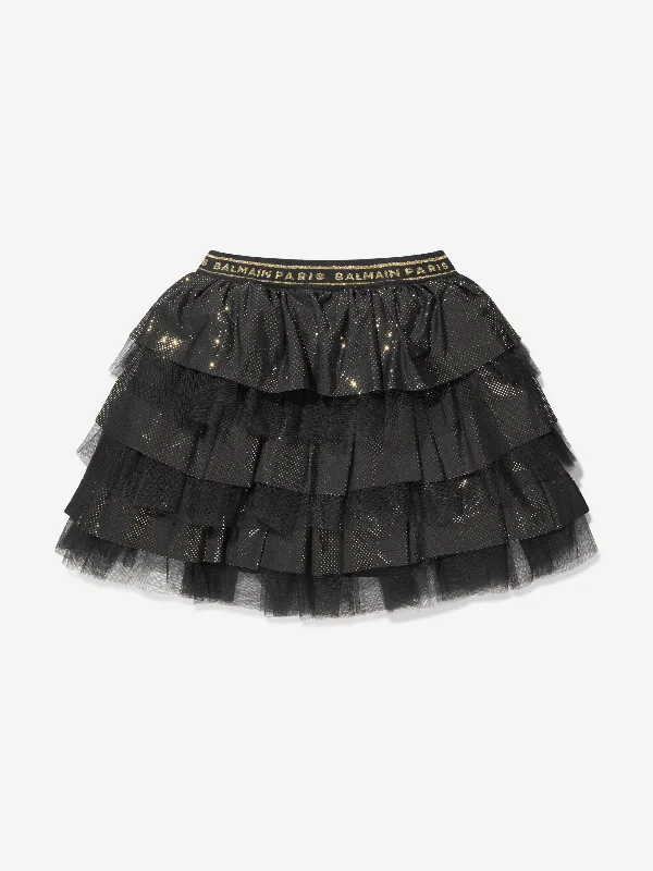 Balmain Girls Ruffle Skirt in Black corduroy skirt comfortable