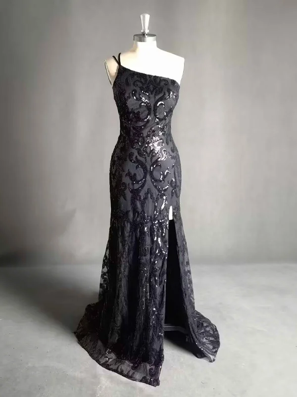 Gracelynn Stylish Black One Shoulder Prom Dresses Tunics Designer luxury