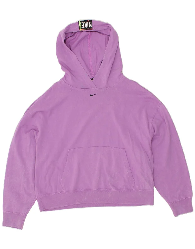 NIKE Womens Oversized Hoodie Jumper UK 14 Medium Purple Hoodie with Turtle Neck Cozy Winter