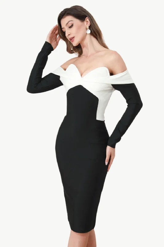Off The Shoulder Black Party Dress with Sleeves Tunics Short Trendy