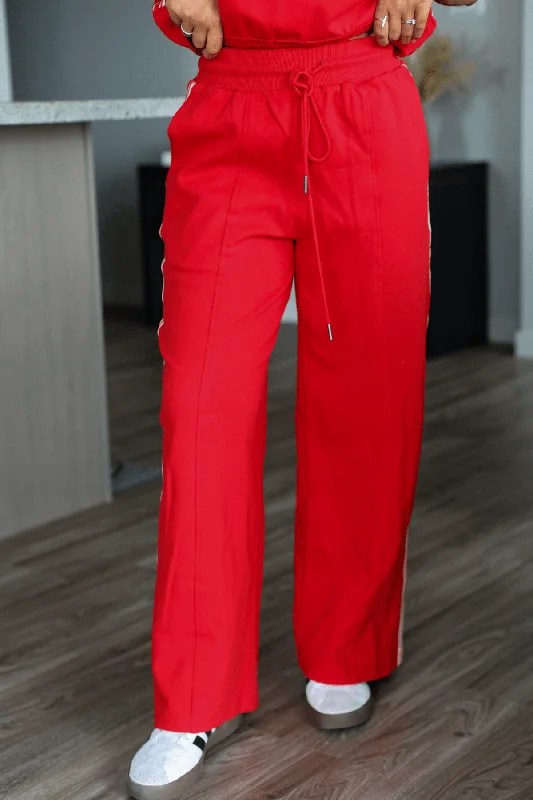 Red Contrast Athletic Pants Warm Wool Trousers
