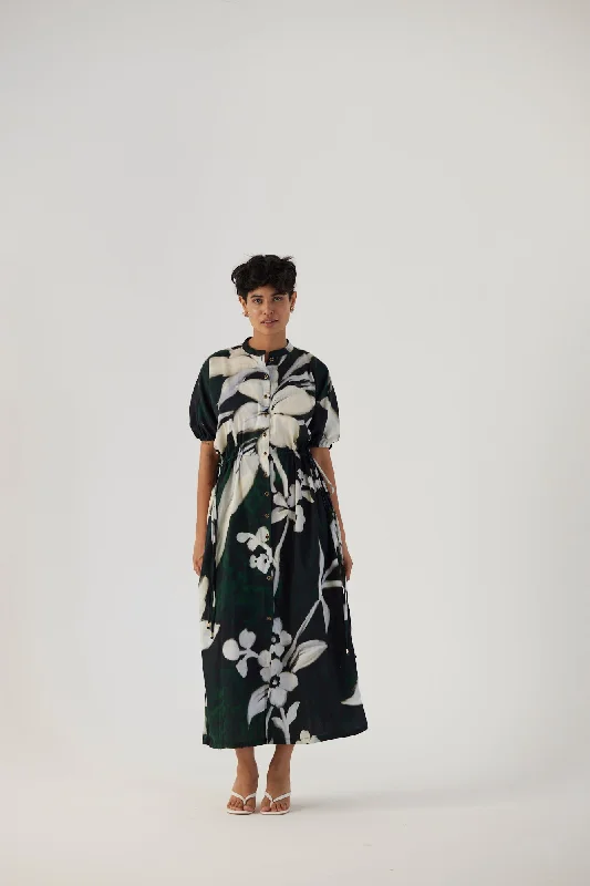 Chicory Black Side Tie Up Dress Maxi Flowy Bohemian