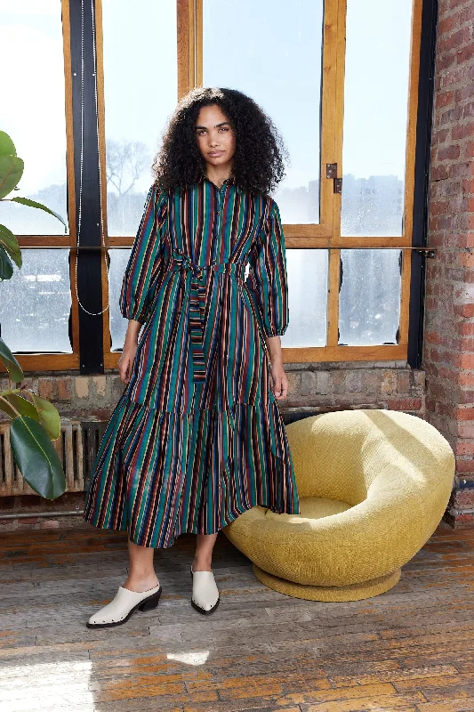 LAURIE DRESS | VERDE STRIPE Off-the-shoulder Chic Trendy