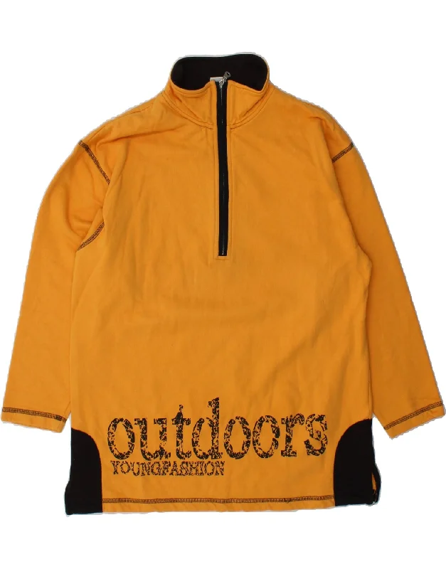 VINTAGE Womens Graphic Zip Neck Sweatshirt Jumper EU 42/44 Large Yellow Hoodie with Typography Text Message