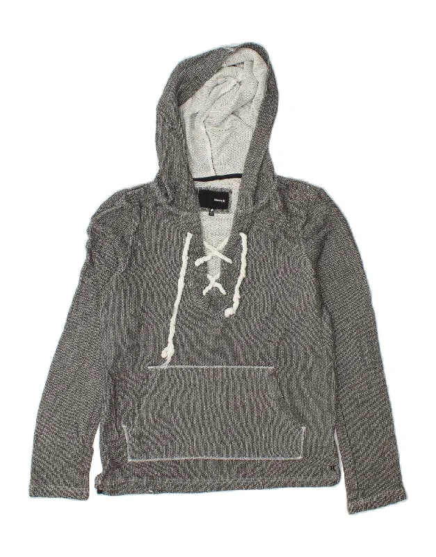 HURLEY Womens Hoodie Jumper UK 14 Medium Grey Polyester Hoodie with Back Slit Movement Comfort