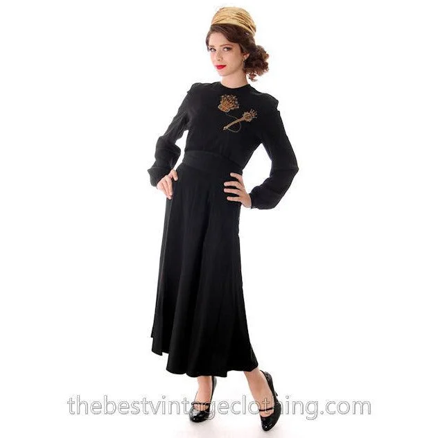Vintage 1940s Black Rayon Faille Skirt High Waist Wide Waistband 26" denim skirt casual