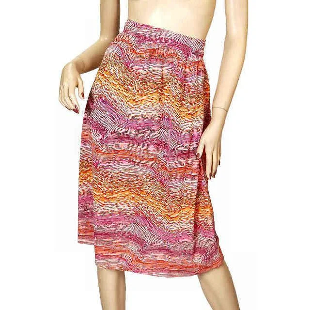 Vintage Wrap Skirt Pink & Orange Printed  Silk Knit  J. Tiktiner 1970S Small maxi skirt elegant