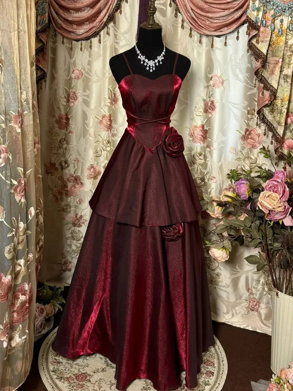 Wine Red Straps Sweetheart Vintage Style Party Dress, Wine Red Prom Dress Tunics Essential wardrobe