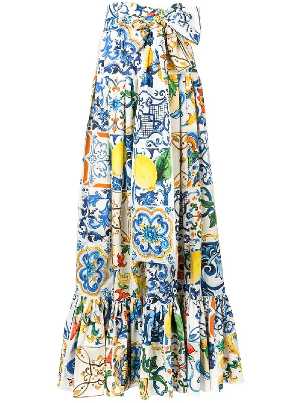 Majolica print maxi skirt athletic skirt fit